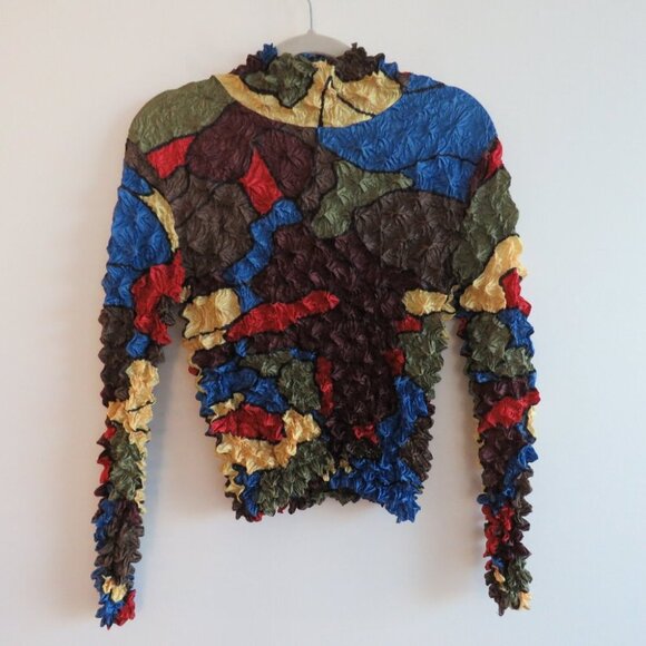 BRAIN DEAD Scrunch Crinkle Pleated Abstract Artsy Colorful Pullover Top Sz S/M - Picture 2 of 16